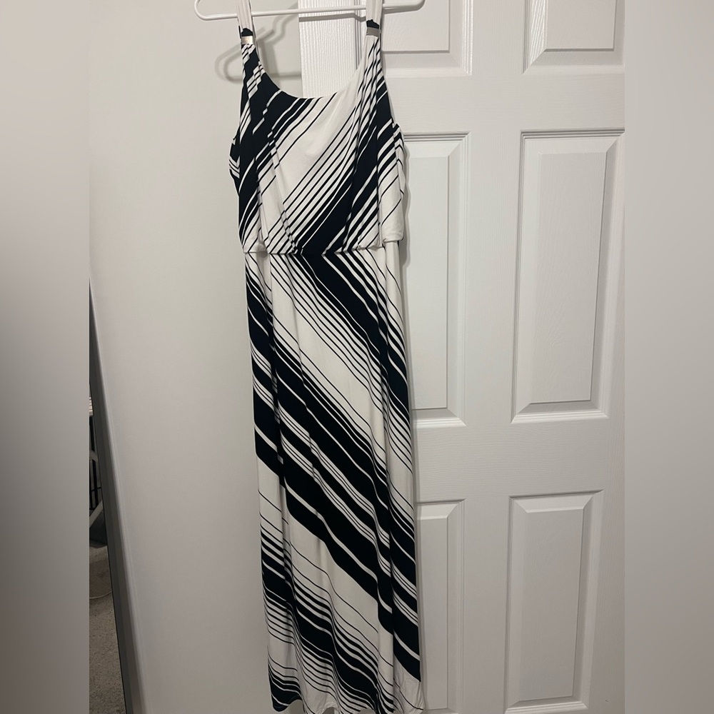 Black and White Striped Maxi Tank Dress